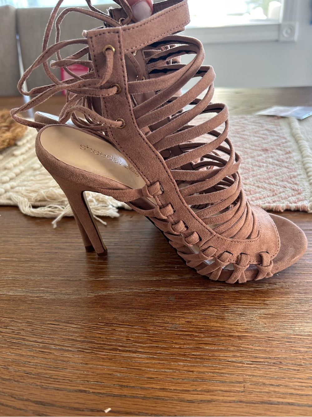 Shoe Dazzle Blush Strappy Lace-Up High Heel Sandals